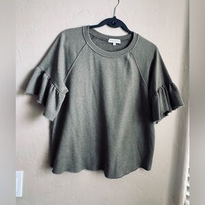 Michael Stars Green Ruffle Sleeve Top